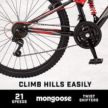 Mongoose Status 2.2 Mountain Bike 26-Inch Wheels 21-Speed Shifters Aluminum Frame Front Suspension Black/Red