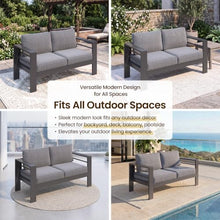 Kiss the Water Aluminum Patio Sofa, 3-Seat Dark Grey Outdoor Couch