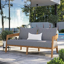 Modway Brisbane Modern Teak Wood Fabric Patio Loveseat Natural Gray
