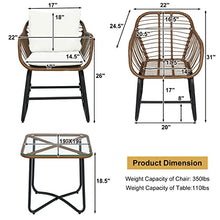 DUYHBAWRS 3PCS Patio Rattan Bistro Set Cushioned Chair Glass Table Deck Armchair Square(D)