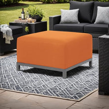 Howard Elliott Collection Axis Patio Ottoman with Cover, Upholstered Footstoll Coffee Table Ottoman Bench, Seating Futniture for Both Indoor & Outdoor Home and Office, Titanium Frame, Seascape Canyon