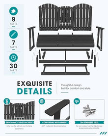 SERWALL 3 Seat Porch Glider Bench with Cup Holdersi and Pad Placement,Black