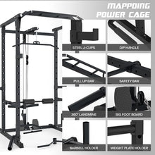 Mappding Power Cage with LAT Pulldown, Multi-Functional Squat Rack Black