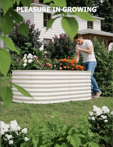 GarveeLife Galvanized Raised Garden Bed Outdoor, 2 Pcs 8x4x2 ft Oval Metal Planter Box for Flowers, Vegetables, Herbs- Beige