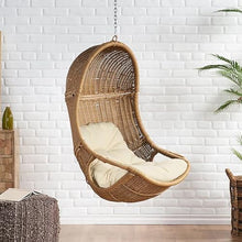 Christopher Knight Home Mariaz Hanging Basket Chair with Cushion, Outdoor Indoor Basket Chair, Boho Garden Rattan Lounger Porch Swing Furniture, Modern Patio Decor, Brown+Beige