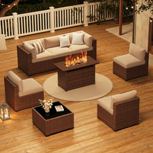 8-Piece Wicker Outdoor Patio Furniture Set with 44" Fire Pit Table
