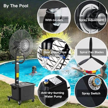 KUYBTU Portable Outdoor Misting Fan for Patio, Fans Misting Industry Evaporative Cooler 90° Oscillation 3 Speeds, 3 Micro-Mist Levels, Standing Fans with Casters Movable for Yar-75cm/30in