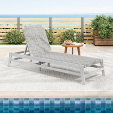 Hassyee Acacia Wood Outdoor Chaise Lounge w/Woven Rope Seat for Poolside, Patio Sun Lounger w/Adjustable Backrest for Garden, Light Grey Sunbed Lounge Chair w/Wooden Frame for Porch, Deck