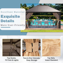 MELLCOM 10'x13' Hardtop Gazebo with Netting and Curtains Dark Brown