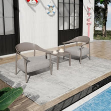 Hassyee 3 Pieces Bistro Set with Square Coffee Table and PP & Steel Frame for Backyard, Balcony, Outdoor Furniture Set with Soft Cushions and Anti-Slip Bottom for Poolside, Lawn (Warm Grey)