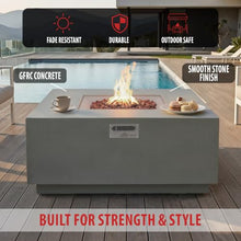 AMS 48" Square Concrete GFRC Propane Gas Fire Pit Table Bundle (Light Gray)