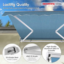 ADVANING Luxury Series, 16'x10' Electric Retractable Awning, Premium Quality Fully Assembled UV+ Sun Shade Canopy, Cerulean, EA1610-A229H2