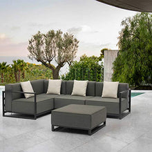 Whiteline Modern Outdoor Living Sensation Indoor/Outdoor Ottoman in Grey Acrylic Fabric with TPU Coating Frame. Includes an Aluminum Tray. Each Modular Chair Sold Separately