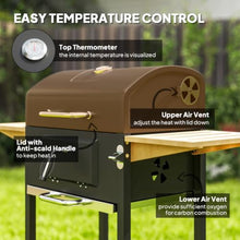Charcoal Grill with Wheels, Outdoor BBQ Grill with Side Shelves & Thermometer, Barbecue Smoker with Bottom Storage Shelf, Adjustable Charcoal Pan, Patio Cooking Station for Camping Party