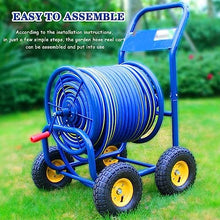 REROM Outside Heavy Duty Iron Garden Trolley,Portable Water Hose Cart with Rollers Household Water Pipe Storage Rack Can Accommodate Hose Reels (Color : Blue-dn20, Size : Hose Cart+60m Pipe)