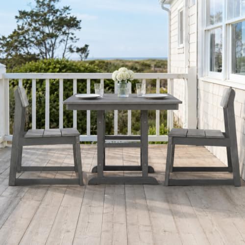 Hassyee 3-piece Gray HDPE Bistro Set with Square Coffee Table for Poolside, Backyard, Outdoor Furniture Set with Umbrella Hole and Slatted Design for Lawn, Garden, Deck