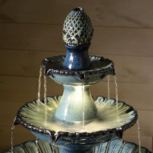 3-Tier Black Ceramic Fountain, Decorative Water Fountain with LED Lights and Quiet Pump, Indoor Outdoor Water Feature for Patio, Garden, Deck, Balcony, Office and Home Décor