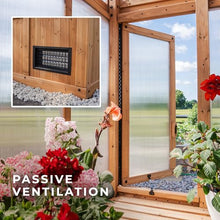 Backyard Discovery Bellerose XL 13' x 11' Cedar Wood and Polycarbonate Walk-in Greenhouse Kit with Pergola, Exhaust Fan, Windows, Hose Hook-Ups, PowerPort, Staging Shelves for Outdoor Gardening