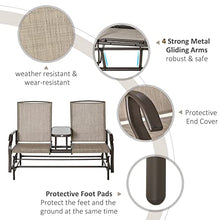 Kaimei Outdoor Glider Loveseat with Table, Metal Patio Bench for 2 People, Breathable Mesh Seats, Backyard Porch Seating