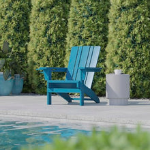 BizChair Adirondack Chairs Set of 4 with Cup Holders, Weather Resistant Poly Resin Blue