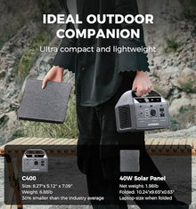 UDPOWER C400 400W Portable Power Station V2.0 with 40W Solar Panel, 256Wh LiFePO4, Surge 800W, for Camping RV Emergency, CPAP Ready