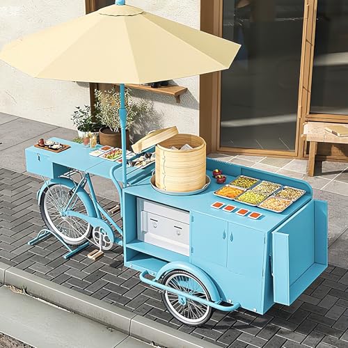 RNQZ Outdoor Vending Tricycle, Mobile Food Truck Three-Wheeler Juice and Food Vending Float Carts Setting up Stalls, Essential for Outdoor Business,B