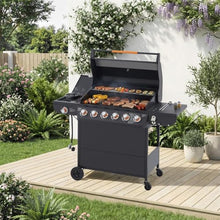 6-Burner Propane Gas Grill, Outdoor BBQ Grill with 12000 BTU Side Burner with Warming Rack, Stainless Steel Grill for Backyard, Patio, Family Party
