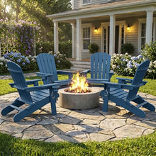 Shintenchi Folding Adirondack Chairs Set of 4,HDPE All-Weather Patio Chairs with Cup Holder & Phone Holder,Wooden Textured Fire Pit Chairs for Patio,Outside,Deck,Backyard,Blue
