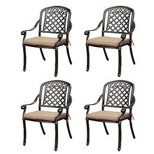 Sumshadow 4-PCS Cast Aluminum Patio Dining Chairs, All Weather Patio Bistro Dining Chairs Set of 4 with Armrests & Cushions, Stackable Patio Dining Chairs for Garden, Balcony, Deck, Bronze