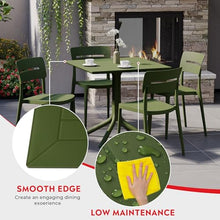 Costaelm 5-Piece Outdoor Dining Set, HDPE Patio Square Bistro Table and Stackable Chairs Sets for 4, Outdoor Furniture All Weather for Backyard Poolside, Olive Green