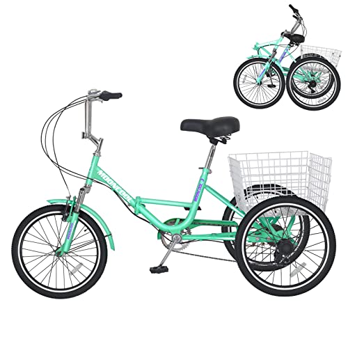 LILYPELLE Adult Folding Tricycle 7 Speed 26 inch Light Green