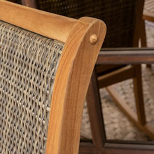 Cambridge Casual Dunham Teak Porch Rocking Chair, Padded Woven Seat, All-Weather Teak Wood Outdoor Rocker with Built-in Quick Dry Cushion and Poly-Rattan Wicker Accents