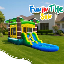 Tropical Combo Inflatable Water Slide and Bounce House with Dual Lanes, Basketball Hoop, and Splash Pool | 26ft x 12ft x 15ft | Commercial Grade Backyard Water Park | Blower and Storage Bag Included