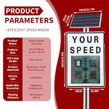 Solar Radar Feedback Speed ​​Limit Sign, LED Display 20x28" 24x35" Solar Radar Detection Iron Weatherproof Traffic Sign with Installation Kit and Remote Control