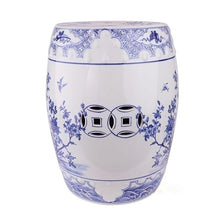 Ceramic Garden Stool Decorative Garden Stools Ceramic Dressing Stool Outdoor Drum Pier Classical Chinese Hand-Painted Blue Flowers And Birds Drum Stool Shower Stool Ornament Garden Stool Ceramic
