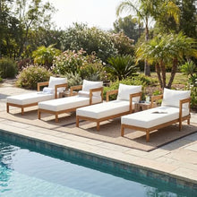 Christopher Knight Home Tila Acacia Wood Chaise Lounge Chair Outdoor Set of 4 with Removable Cushion, Solid Wood Patio Chaise Lounge with Cushion, Outdoor Sun Lounger, Poolside Seating, Teak+Beige
