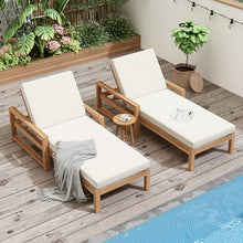 Merax Chaise Lounge Chairs Set of 2 for Outside, Adjustable 5 Position Outdoor Acacia Wood Patio Pool Lounge Chair with Arm, Cushion & Adjustable Backrest for Poolside Backyard Deck Porch, Natural