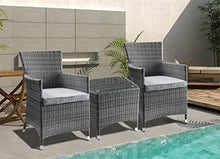 Gray Fabric & Gray Wicker Patio Bistro Set, 3-Piece Patio Furniture Sets Outdoor Wicker Rattan Sectional Sofa Coffee Table with Tempered Glass for Garden Balcony Backyard Yard Poolside (Grey) (Grey)