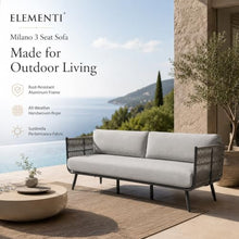 Outdoor Couch Elementi Milano Patio Sofa, 3 Seat Outdoor Patio Furniture Sofa with Aluminum Rope Frame and Sunbrella Canvas Granite 5402 Cushions, Dark Gray, 88.6 x 30.3 x 28.3 in