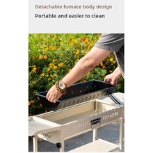 EKSMA Portable Charcoal Grills Storage Rack Foldable Extra Large Stainless Steel Kabob Grill for Outdoor Cooking Picnic Camping(Red,with Storage Board)