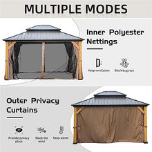 NicBex 12'x14' Hardtop Gazebo Outdoor Cedar Wood Frame with Steel Double Roof Brown