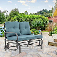Penny Online Glider Bench for 2-Person Outdoor Glider Bench Outside Patio Glider Rocking Loveseat Steel Frame Chair Set with Armrest UV- and Water-Resistant Cushion (Khaki)