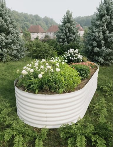 GarveeLife Galvanized Raised Garden Bed Outdoor, 2 Pcs 8x4x2 ft Oval Metal Planter Box for Flowers, Vegetables, Herbs- Beige