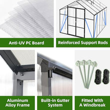 8x10 FT Greenhouse, Heavy Duty Polycarbonate Greenhouses for Outdoors with Thicken Sturdy Aluminum Frame, Large Walk-in Green House with Stakes, Ropes, Roof Vent, for Outside Garden Backyard, Black