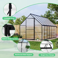 CABIHOME 8x14 FT Outdoor Greenhouse, Polycarbonate Greenhouse with Roof Vent and Ground Nails, Aluminum Large Walk-in Green House w/ Lockable Push Door for Outdoor Garden (Black, 8x14 FT)