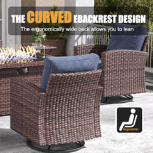 LayinSun 7-Piece Patio Furniture Set with Swivel Chairs and Fire Pit Table Brown/Navy Blue