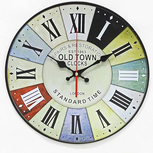 PPXCZZ Outdoor Wall Clock, Waterproof Garden Clock with Roman Numerals, Retro Shabby Style Wooden Silent Patio Clock, Indoor & Outdoor Decoration