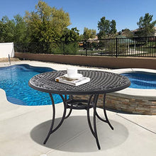Round Casting Patio Dining Table with Umbrella Hole Brown Modern Contemporary Bronze Finish