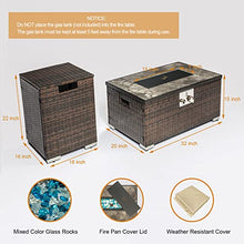 32in Gas Fire Pit Table Set, 50,000 BTU Propane Fire Pit Table Outdoor with Rain Cover, Hideaway Tank Holder Fits 20lb Tank, Gas Fire Pit for Outside w/Ceramic Tabletop and lid, Glass Rocks