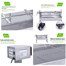 PreAsion 35 Inch BBQ Rotisserie Grill Roaster Stainless Steel Barbecue Charcoal Grill with Back Cover Automatic Rotary Pig Lamb Spit Kit 15W 110V